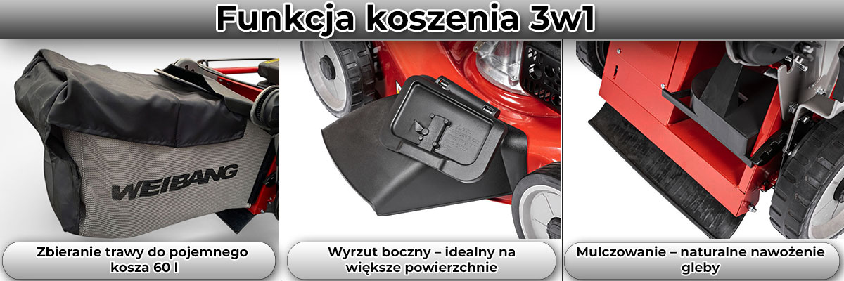 Funkcja 3w1 w kosiarce Weibang WB506SC VE 3IN1